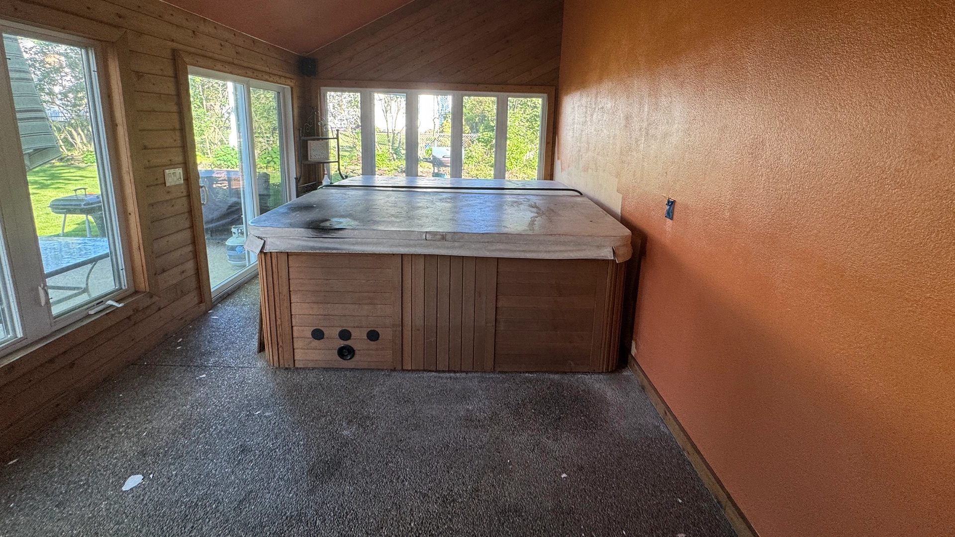 Hot tub area before cleanup